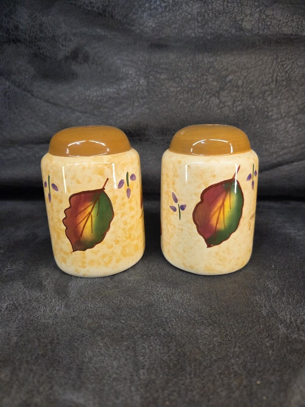 Asia Master Group Fall Harvest Leaves Ceramic Salt & Pepper Shakers Set Vintage
